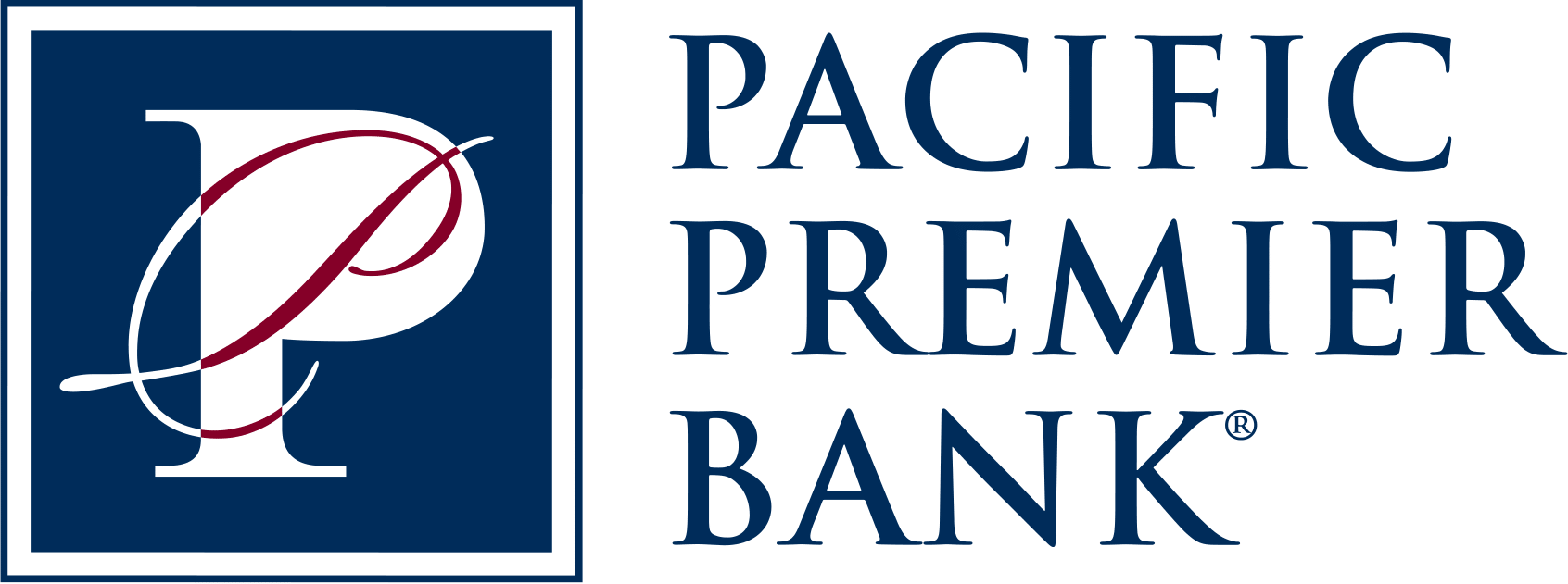 Pacific Premier Bank Logo a large white P with a smaller cursive letter p going through it
